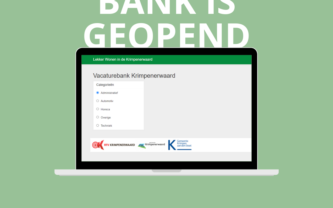 Vacaturebank is geopend!